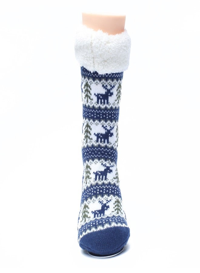 ofoot Womens Winter Thermal House Slipper Socks,Fuzzy Fleece-Lined Knitted Christmas Stockings,Non- Skid Sole(M/L 6.5-7.5 B(M) US, Blue) - Image 2